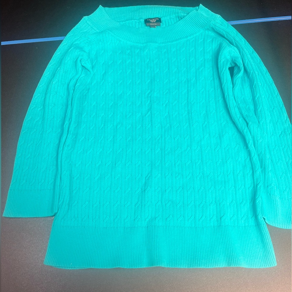 Talbots 100% Pima Cotton Large 3/4 Sleeve Blue Sweater